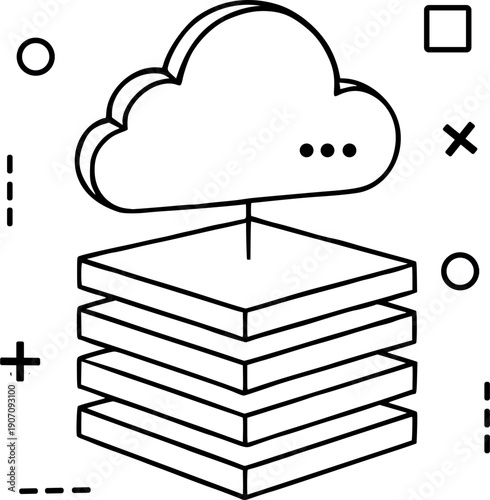 Cloud Server Database Line Art Vector – Modern Data Center Technology Icon