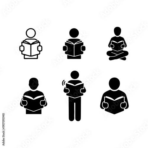 Reader, education, reading newspaper, Legged Reader icon set on white background. 
