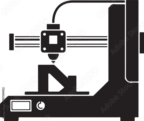 Industrial three dimensional printer machine producing object silhouette illustration technology manufacturing concept design