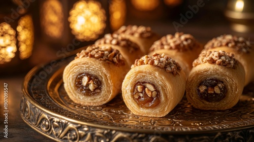 Delicious Middle Eastern pastries topped with nuts