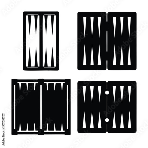 Collection of stylized backgammon board icons showing various configurations