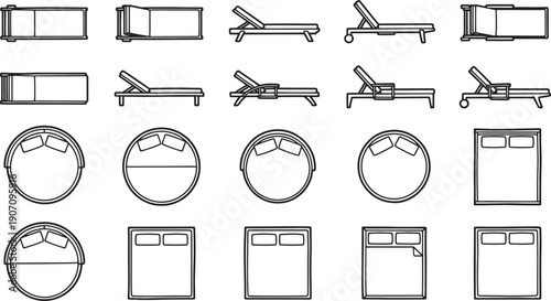 Illustrated collection of furniture for interior design concepts, showcasing various perspectives for conceptual visualization.