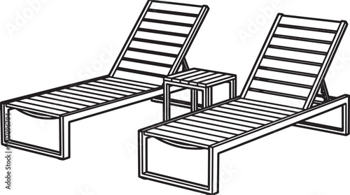 Sun loungers, a table, set the stage for relaxation, a vision of serenity in a graphic.