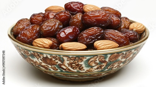 Dates and Almonds in an Ornate Bowl