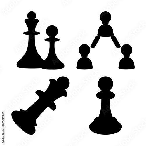 Abstract graphic illustration of chess pieces and connected human figures on white