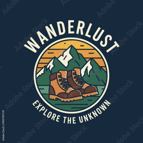 Hiking Boots Adventure Travel Emblem Design.
