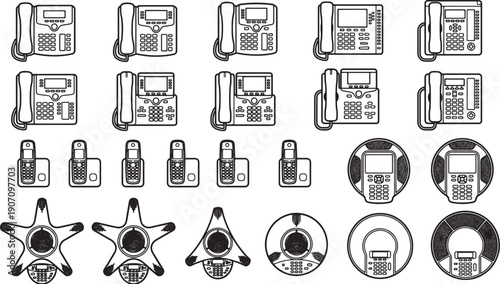 Illustration of various modern telephone models, illustrating communication technology