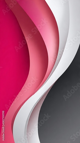 Vibrant abstract wave design with pink, white, and gray colors