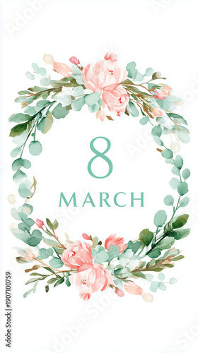 March 8 Floral Wreath Illustration for International Women’s Day Design