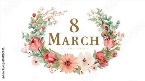 March 8 Floral Wreath Illustration for International Women’s Day Design