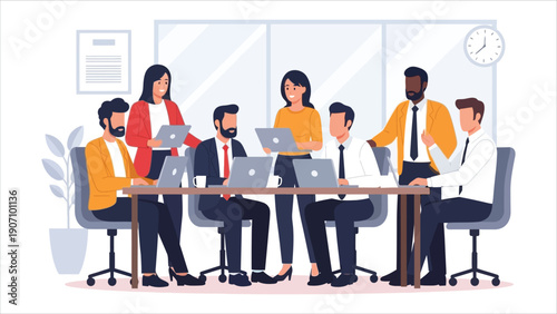 Agile Team Collaboration in a Modern Open Office – Boosting Corporate Productivity Illustration