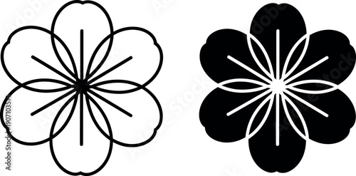 Black and white outline and solid flower silhouette