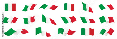 Italy flag set, Italian flag icon symbol, 3D waving flag