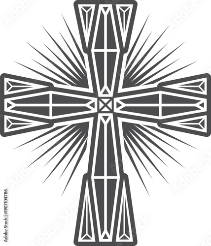 Vintage cross black icon. Retro ornate shape