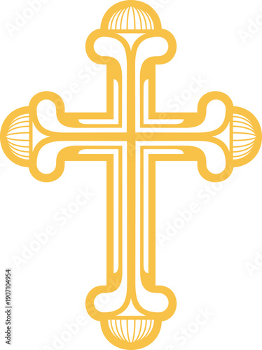Golden cross line icon. Saint symbol. God prayer