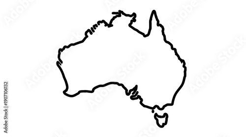 A simple black line drawing of an island continent against a white background