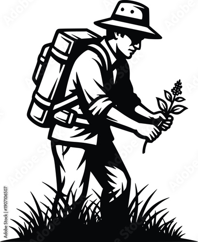  Environmental Scientist Field Observation Silhouette Ecology Research Black Vector