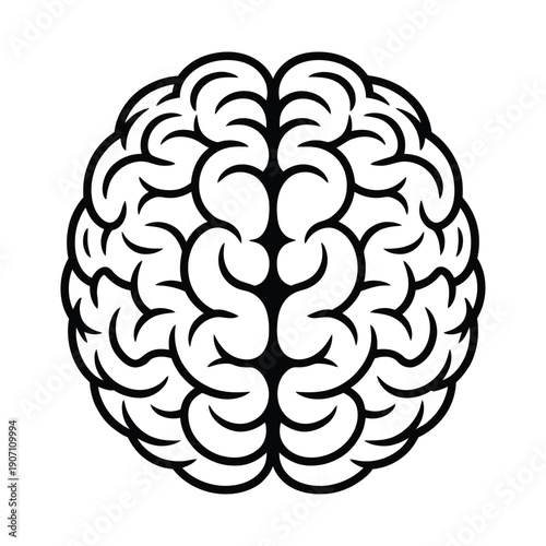 A black line drawing of a human brain