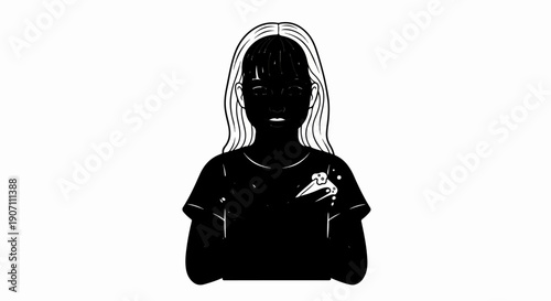 Stylized silhouette of a young person with light-colored hair and a dark shirt