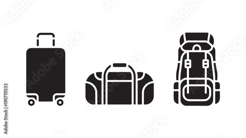 Travel Luggage Silhouettes in Simple Monochrome Design on White Background for Travel Industry