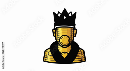 Stylized royal figure composed of gold coins with a black crown