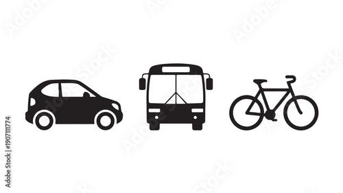 Transportation Modes Silhouette Set in Simple Flat Design with Black Color on White Background for Infographic