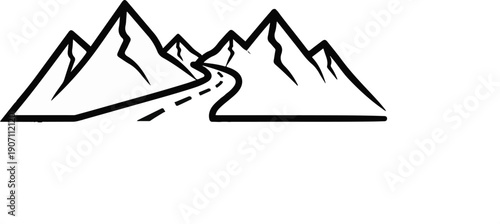 Stylized mountain range with a winding road leading through it