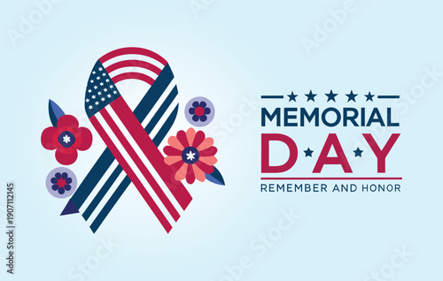 Memorial day ribbon and flowers - remember and honor