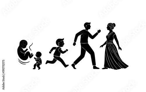 Human life cycle silhouette icons from fetus to elderly