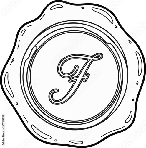 Stylized ornamental wax seal with a single letter initial