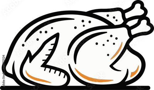 Stylized outline of a roasted whole chicken with black lines and orange accents