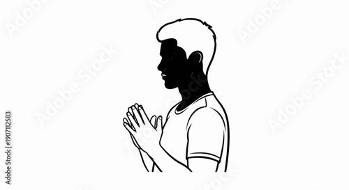 Stylized profile of a person in prayer, hands clasped