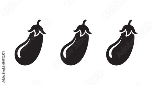 Eggplant Silhouettes Minimalist Black White Illustration for Culinary Design