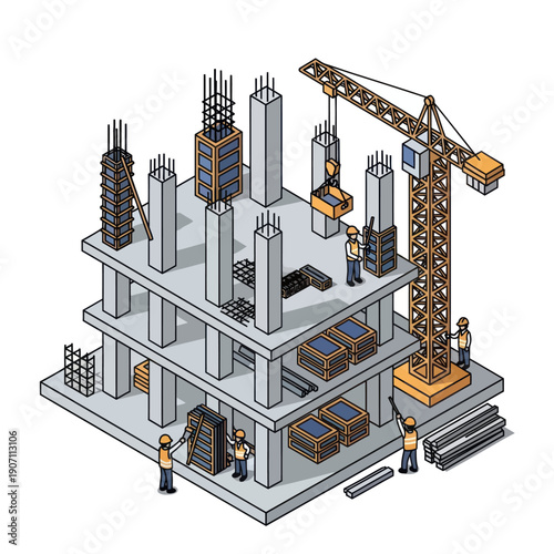 Construction Site with Crane and Building.