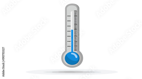 A cartoon thermometer with a blue liquid showing a moderate temperature. It casts a shadow