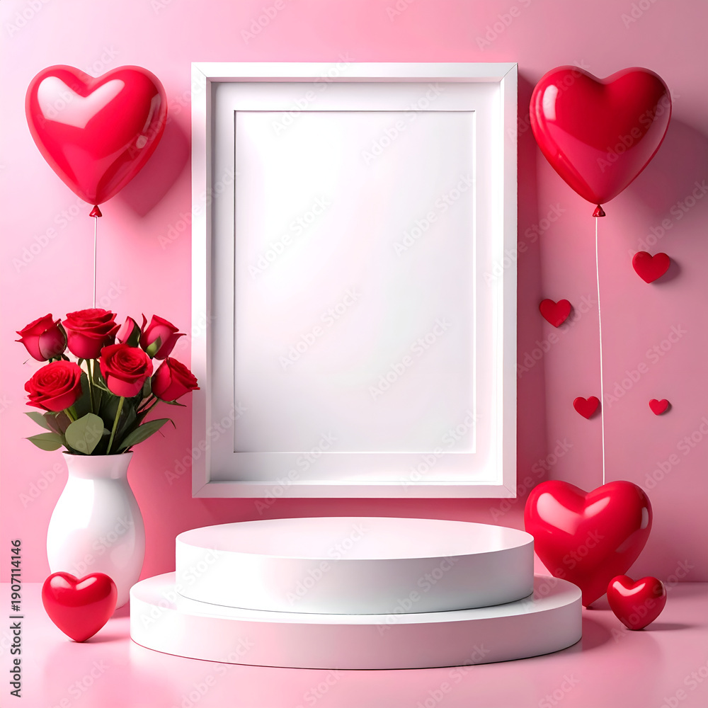 custom made wallpaper toronto digitalRomantic heart-shaped wreath with sparkling fairy lights and bokeh hearts background for Valentine's Day. Generative AI.