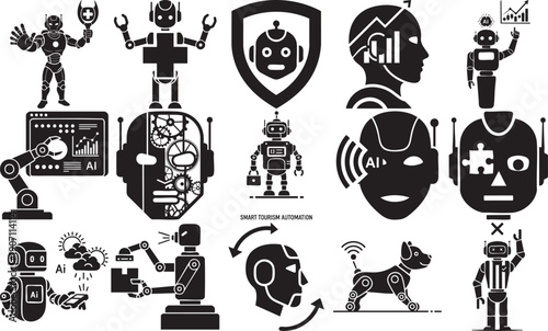 Diverse robot icons showcasing AI, automation, and smart technology applications