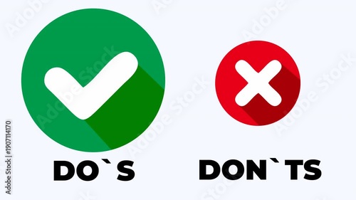 Dos check mark and a donts x icon. Suitable for illustrating contrasting options or behavior, making choices, decision making concepts.