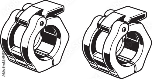 Barbell Collar Clamp Pair View Line Art.eps