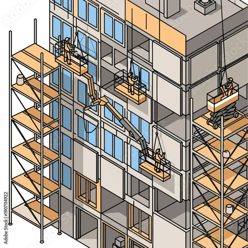 Scaffolding on Building Under Construction Illustration.