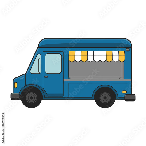 Blue food truck cartoon illustration