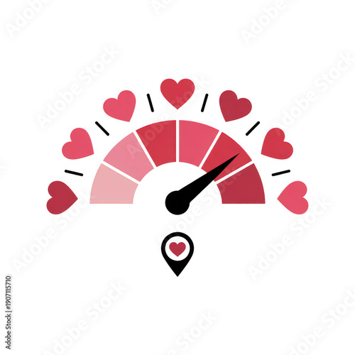 Heart gauge meter isolated on transparent background with pink hearts
