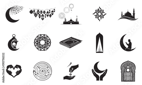 Collection of Islamic icons and symbols for religious occasions