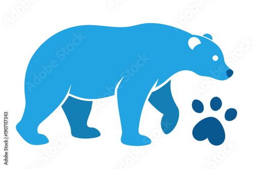 Blue polar bear silhouette with paw print