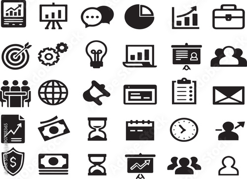 Adobe Illustrator, ArtworkBusiness and UI Icon Set Vector, Solid Black Interface Symbols, Modern App Icons