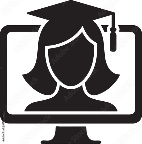 Graduate silhouette on computer screen symbolizing online learning and education Vector