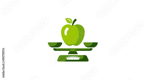 A healthy green apple sits atop a scale, emphasizing balanced eating habits