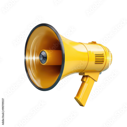 Yellow megaphone with handle isolated on a transparent background