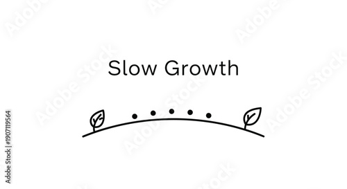 Vector illustration of slow growth concept with leafy sprouts and dotted line, for business or finance presentation
