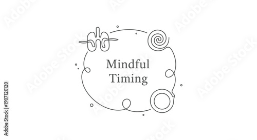 Vector mindful timing logo with clock and spiral elements, for meditation or wellness website, overlay effect, isolated on transparent background, png